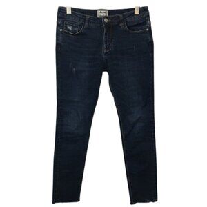Acne Studios Dark Wash Distressed Raw Hem Cropped Jeans